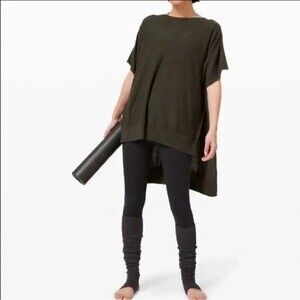 Lululemon OSFM Open Sided Green Be at Ease Poncho Knit Top Cashmere Athletic